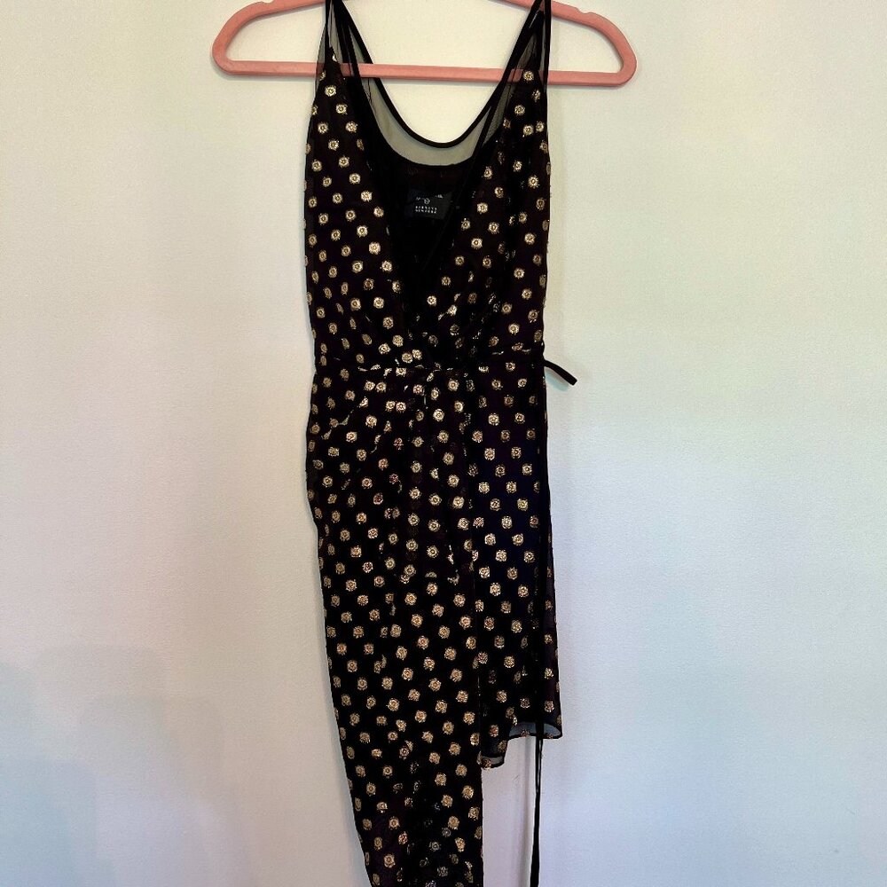 Barneys New York Black and Gold Wrap Cocktail Dress Sz 0